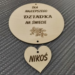 okrągła zawieszka  dla dziadka + max. 5 serc z imionami